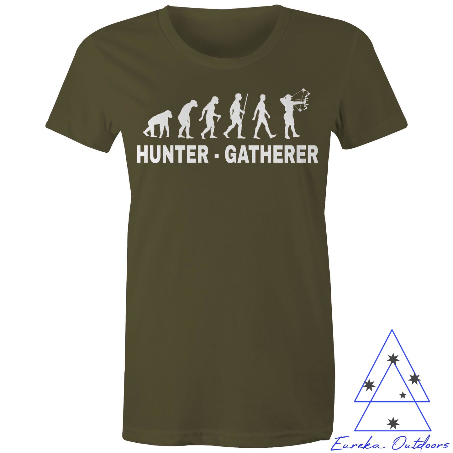 Hunter Gatherer - Bowhunting. AS Color 100% cotton womens maple tee. Now with female model.