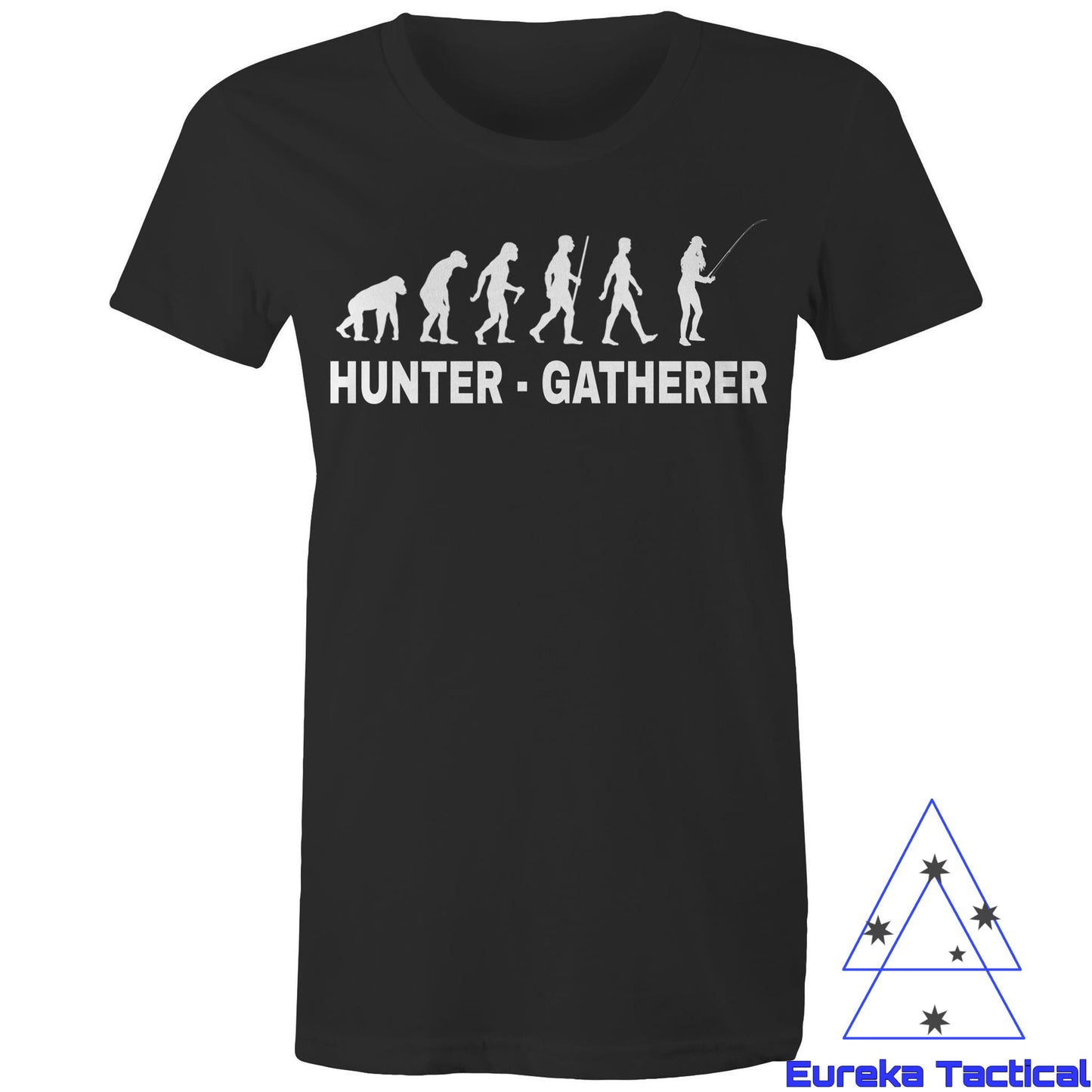 Hunter Gatherer - Fishing. AS Color 100% cotton womens maple tee.