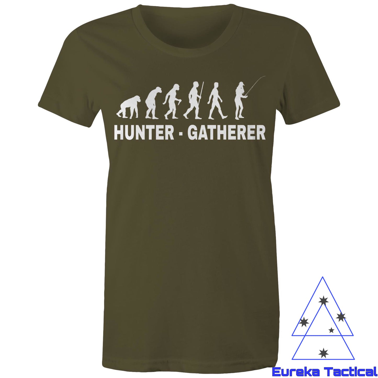 Hunter Gatherer - Fishing. AS Color 100% cotton womens maple tee.