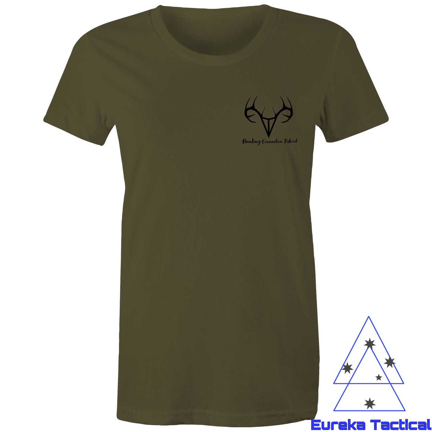 Hunting Connection Podcast Logo T-shirt. Official Merchandise. Women's AS Colour 100% cotton maple tee